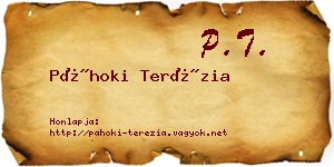 Páhoki Terézia névjegykártya
